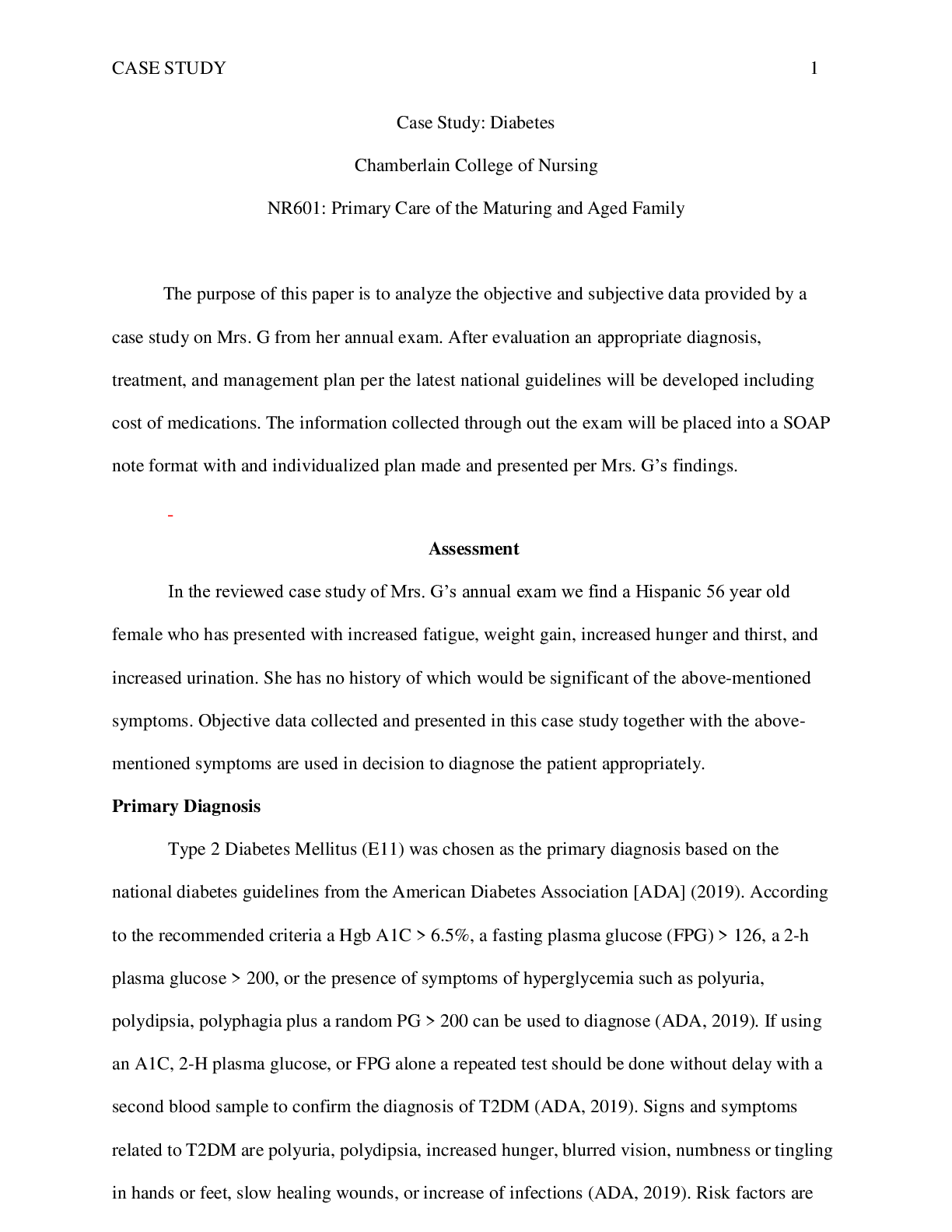 Preview image for Robertson Case Study Diabetes, M.G., 55, F, Hispanic (A Graded) Latest Questions and Complete Solutions